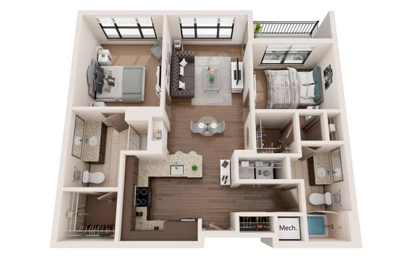 B1 HAMPDEN floor plan, 2 bedroom, 1,126 sq ft