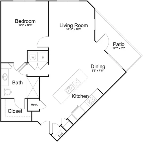 Morningside floor plan, 1 bedroom, 884 sq ft