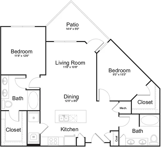 Sussex floor plan, 2 bedroom, 1,149 sq ft