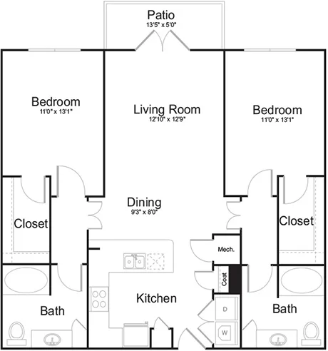 Westminster floor plan, 2 bedroom, 1,152 sq ft