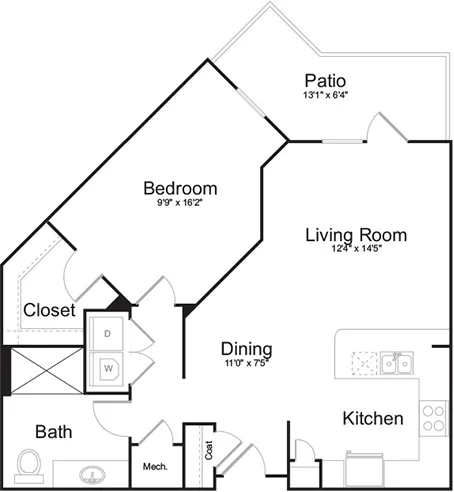 Ardmore floor plan, 1 bedroom, 831 sq ft