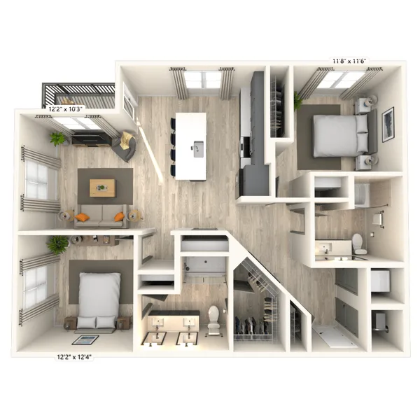 B4 2x2 1149 SF-FP floor plan, 2 bedroom, 1,149 sq ft