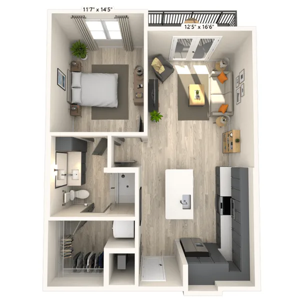 A5 1x1 745 SF-FP floor plan, 1 bedroom, 745 sq ft