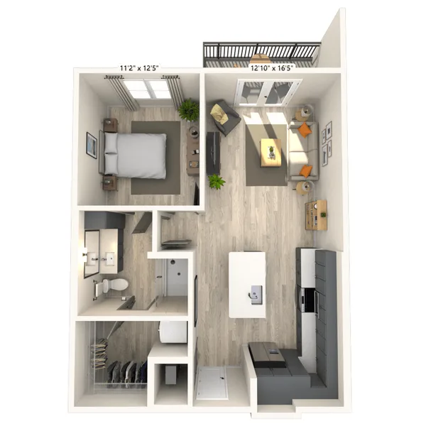 A2 1x1 722 SF-FP floor plan, 1 bedroom, 722 sq ft