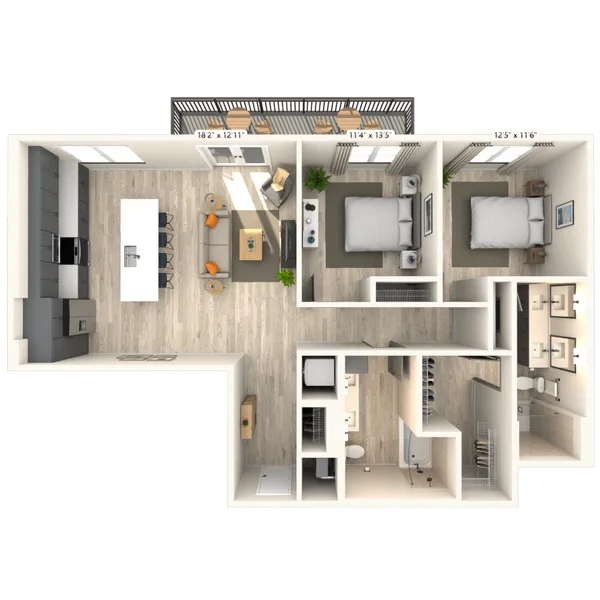 B5 2x2 1198 SF-FP floor plan, 2 bedroom, 1,198 sq ft