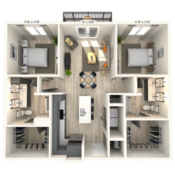 B1 2x2 1082 SF-FP floor plan, 2 bedroom, 1,082 sq ft