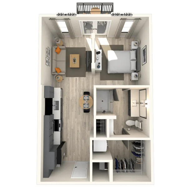 S2 0x1 600 SF-FP floor plan, studio, 600 sq ft