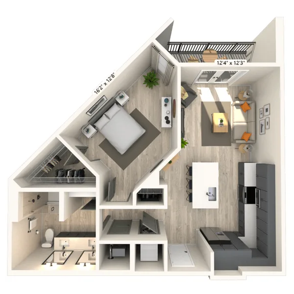 A4 1x1 728 SF-FP floor plan, 1 bedroom, 728 sq ft