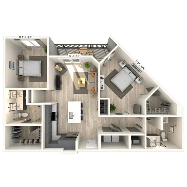 B3 2x2 1146 SF-FP floor plan, 2 bedroom, 1,146 sq ft