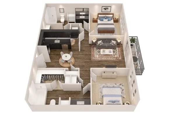 B1 floor plan, 2 bedroom, 1,051 sq ft