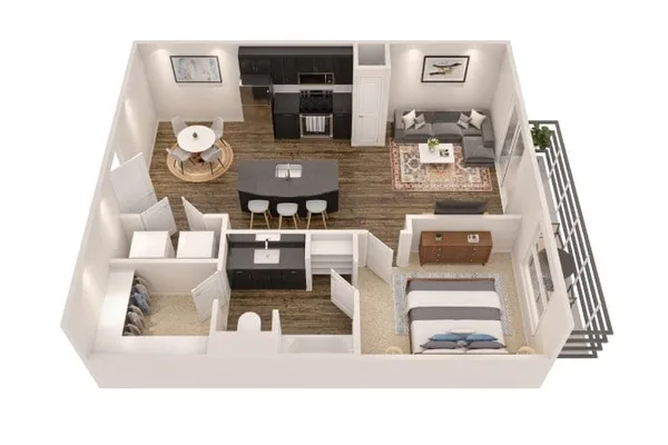 A3 floor plan, 1 bedroom, 702 sq ft