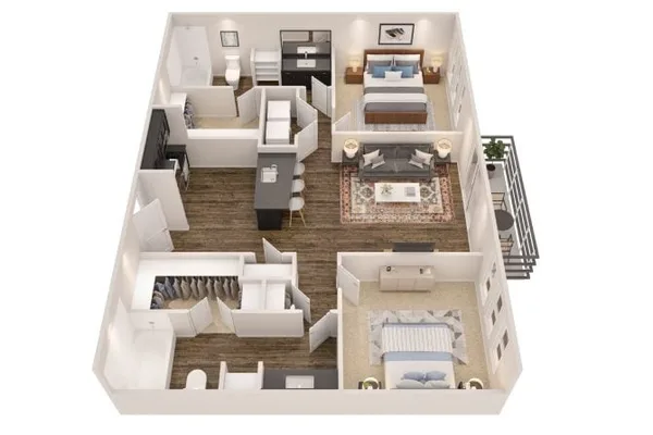 B2 floor plan, 2 bedroom, 1,051 sq ft