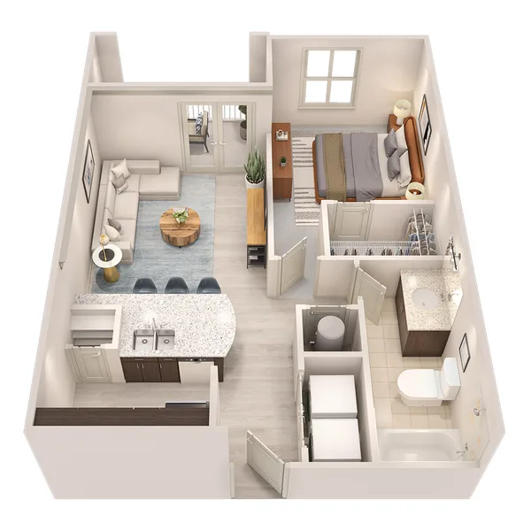Alexander floor plan, 1 bedroom, 617 sq ft