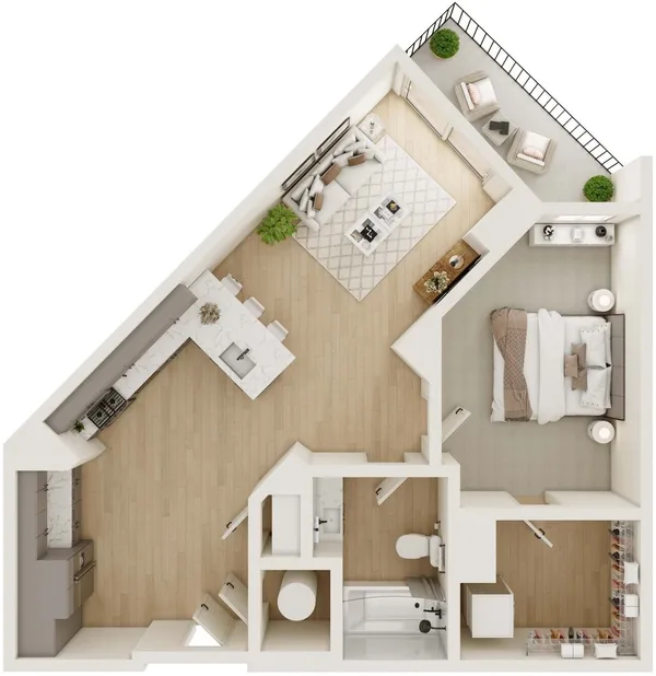 1A.1 floor plan, 1 bedroom, 677 sq ft