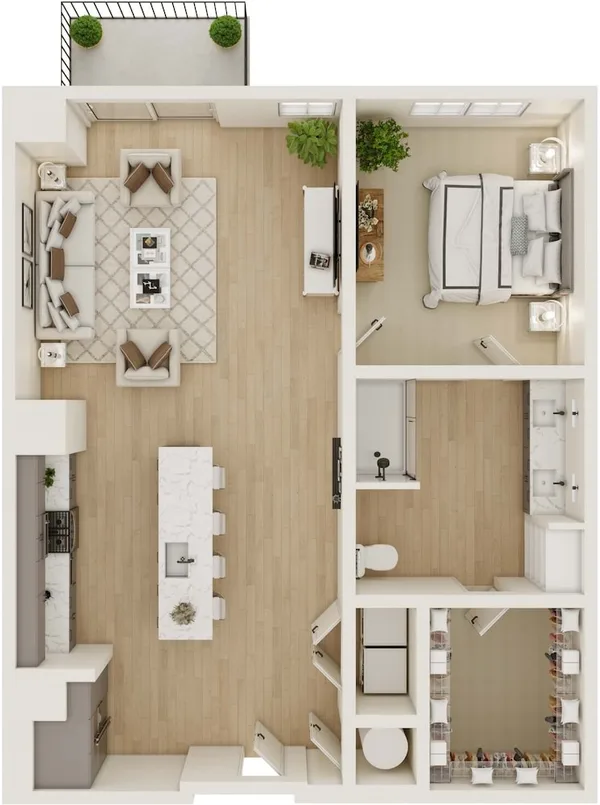 1C (Type A) floor plan, 1 bedroom, 997 sq ft