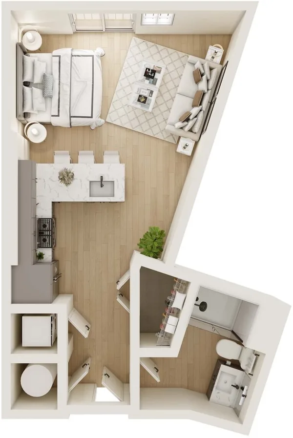 S3 floor plan, studio, 578 sq ft