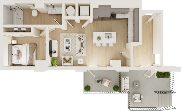 1D.2 floor plan, 1 bedroom, 677 sq ft