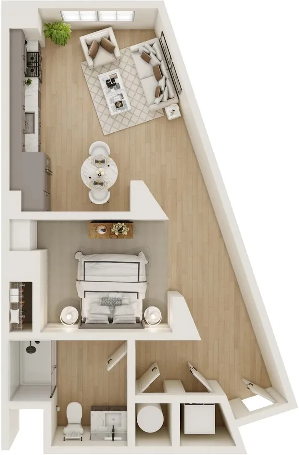 S4 floor plan, studio, 640 sq ft