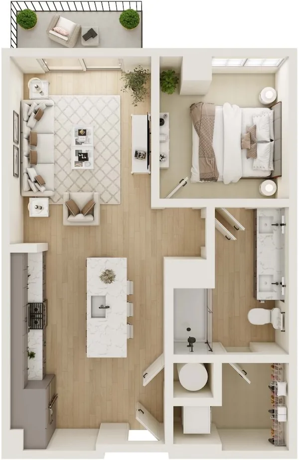 1B.2 floor plan, 1 bedroom, 721 sq ft