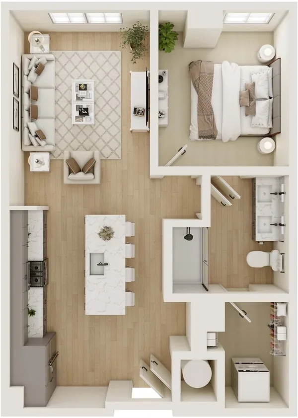 1B.3 floor plan, 1 bedroom, 738 sq ft