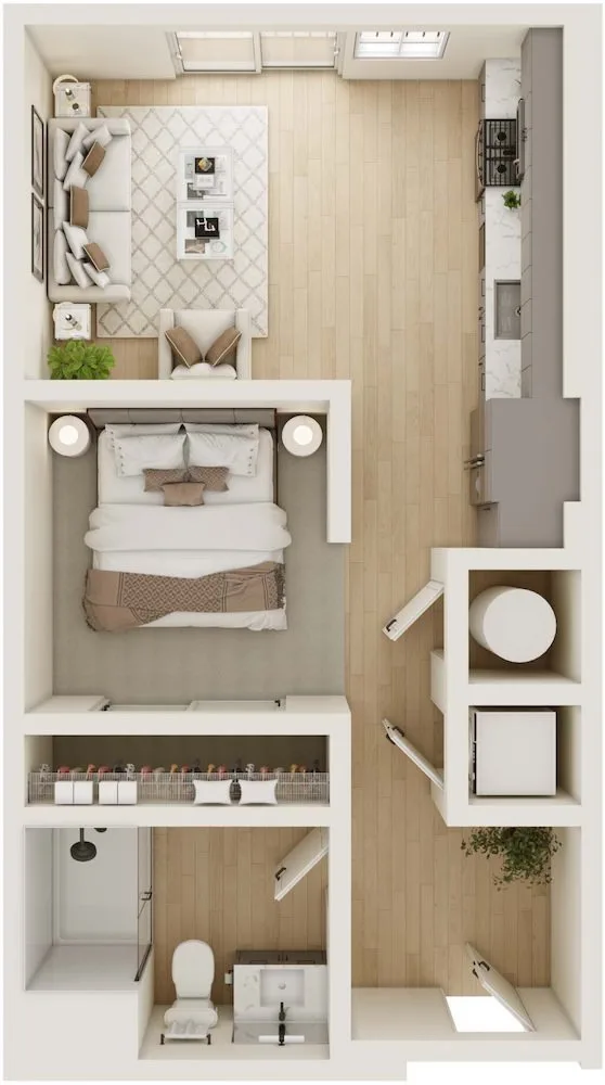 F1 floor plan, 1 bedroom, 535 sq ft