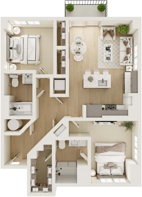 2A floor plan, 2 bedroom, 1,051 sq ft
