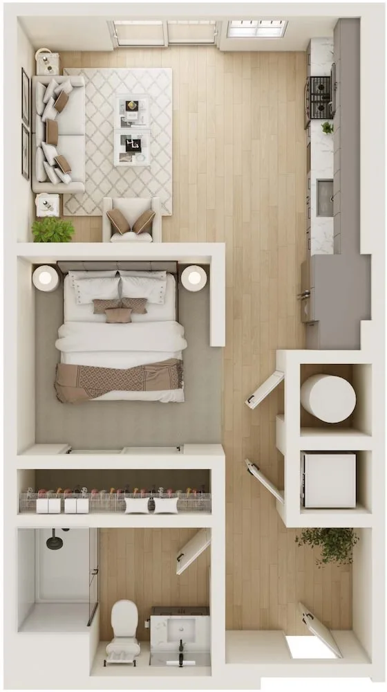 F2 floor plan, 1 bedroom, 535 sq ft