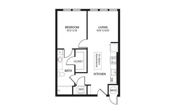 Artisan floor plan, 1 bedroom, 739 sq ft