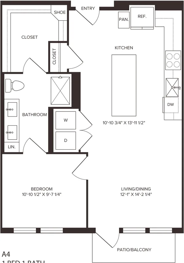 A4 floor plan, 1 bedroom, 721 sq ft