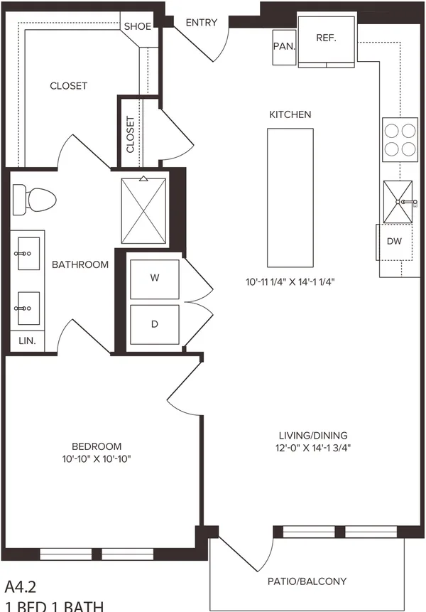A4.2 floor plan, 1 bedroom, 735 sq ft