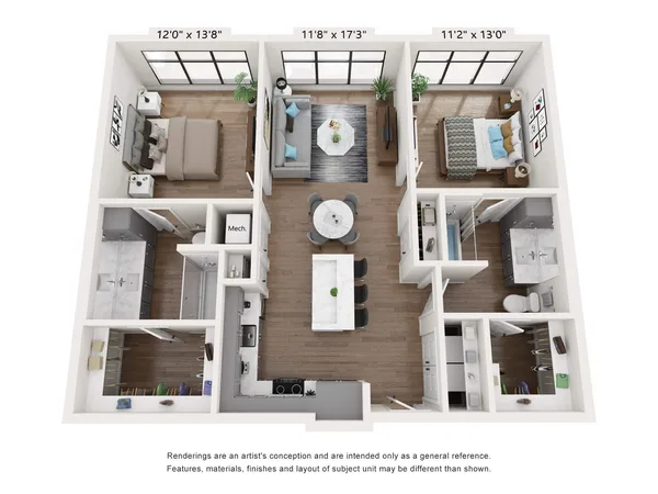 B1: 2 Bed 2 Bath floor plan, 2 bedroom, 1,086 sq ft