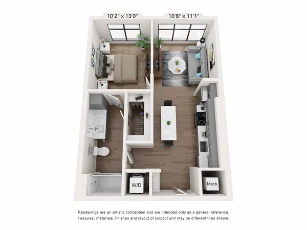 A1: 1 Bed 1 Bath floor plan, 1 bedroom, 663 sq ft