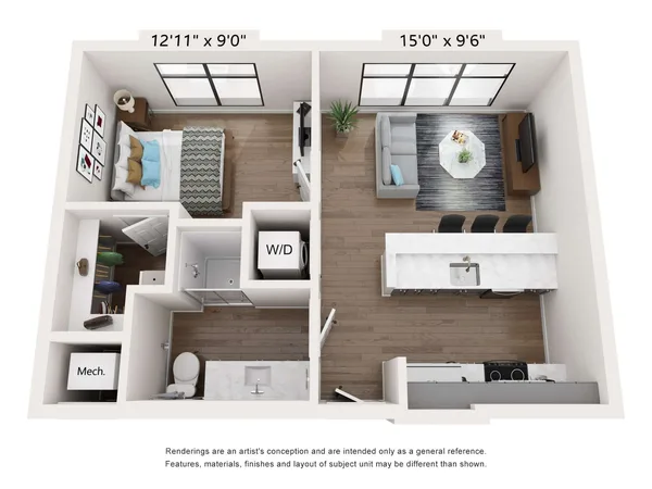 S5: 0 Bed 1 Bath floor plan, studio, 564 sq ft