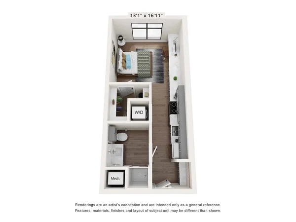S1 0 Bed 1 Bath floor plan, studio, 415 sq ft