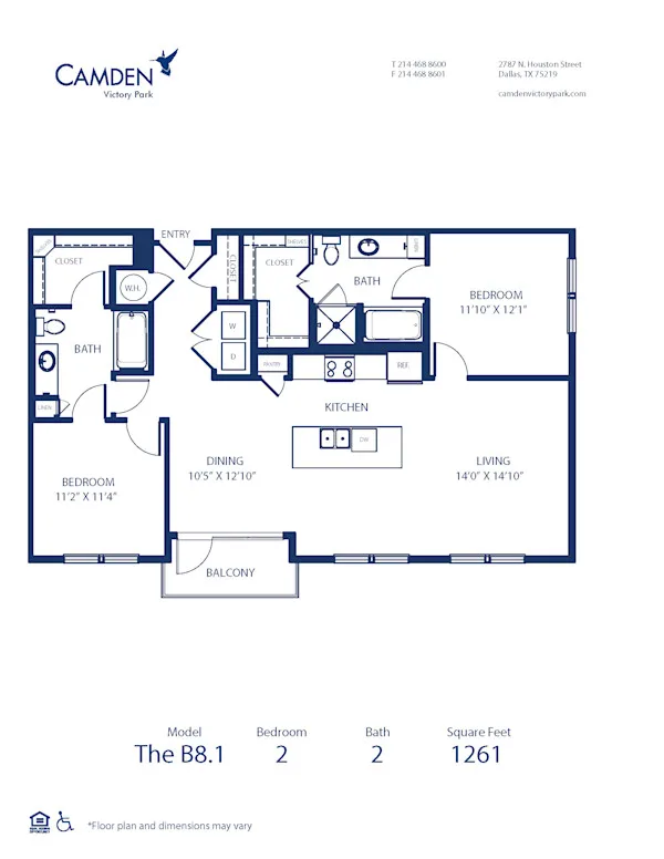 B8.1 floor plan, 2 bedroom, 1,261 sq ft