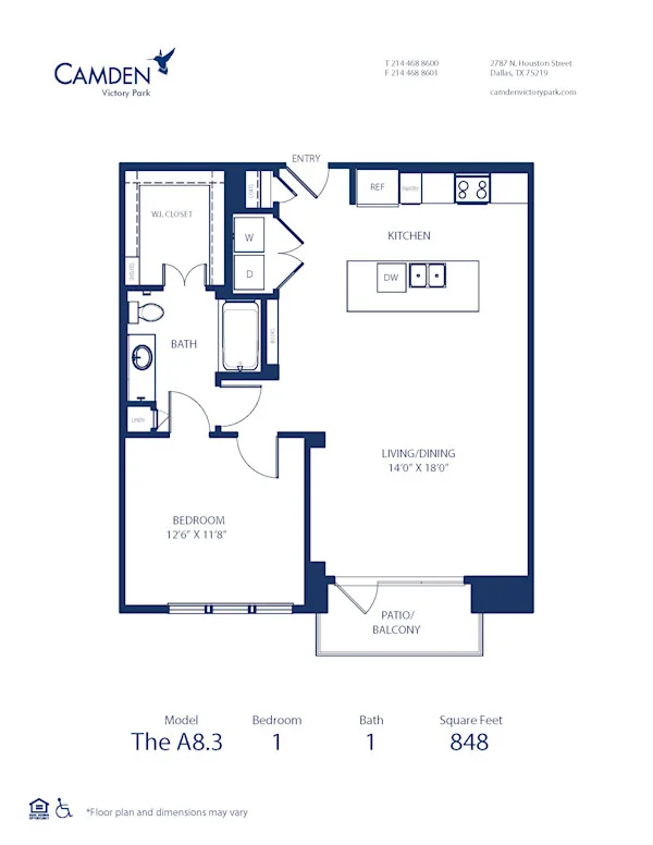 A8.3 floor plan, 1 bedroom, 848 sq ft