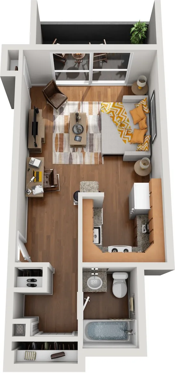 Studio A floor plan, studio, 537 sq ft
