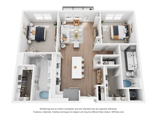 B4 floor plan, 2 bedroom, 1,153 sq ft