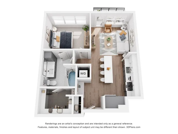 A5 floor plan, 1 bedroom, 672 sq ft