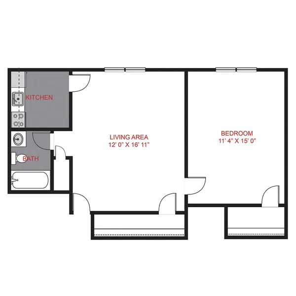Plan A1 - One Bedroom floor plan, 1 bedroom
