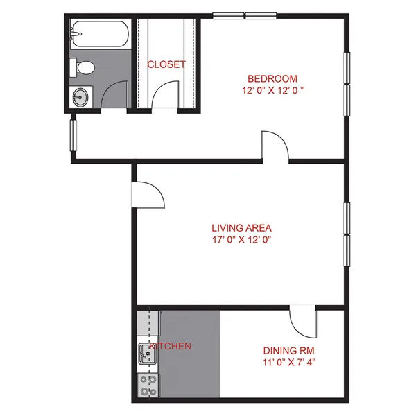Plan A2 - One Bedroom floor plan, 1 bedroom
