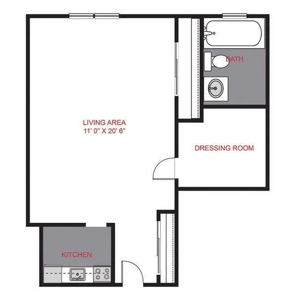 Plan S3 - Efficiency floor plan, studio, 314 sq ft