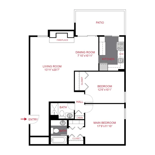 b1 floor plan, 2 bedroom, 990 sq ft