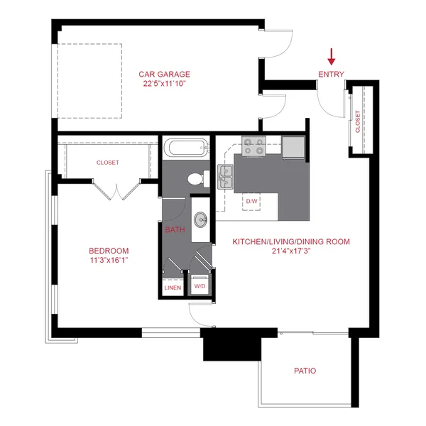 a2 floor plan, 1 bedroom