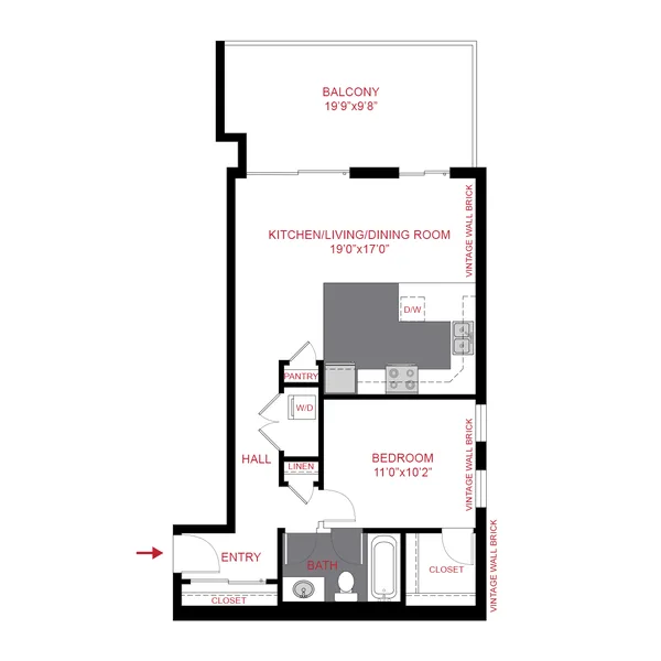 a5 floor plan, 1 bedroom