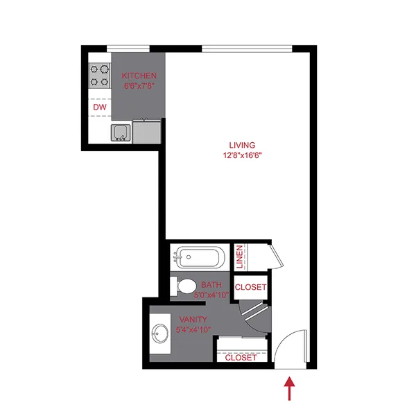 50COSTUD floor plan, studio, 380 sq ft