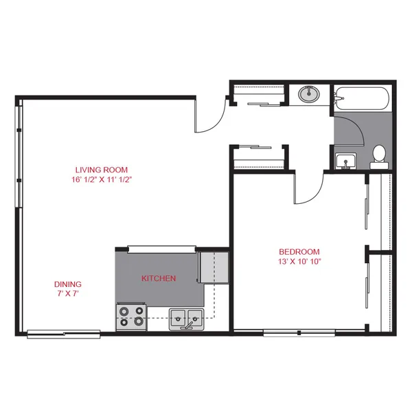 Plan A - One Bedroom floor plan, 1 bedroom, 603 sq ft