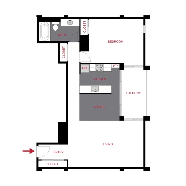Plan A2 floor plan, 1 bedroom, 863 sq ft