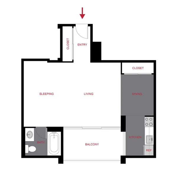 Plan S2 floor plan, studio, 564 sq ft