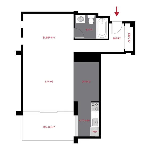 Plan S1 floor plan, studio, 522 sq ft